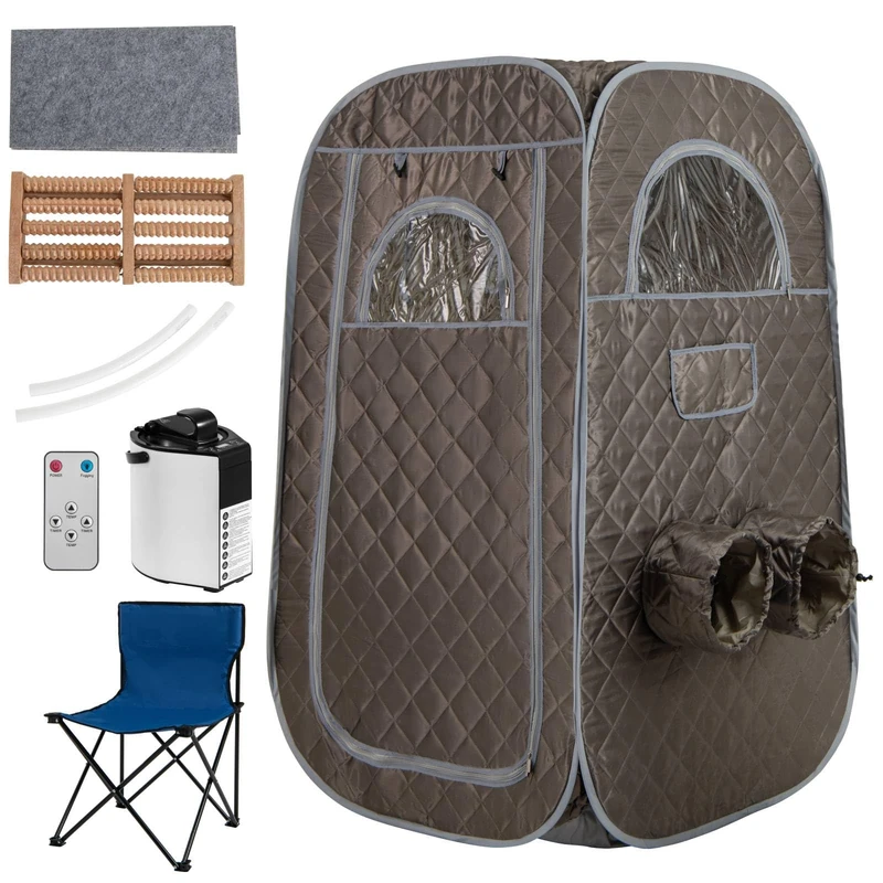 RELAX4LIFE Portable Steam Sauna, Folding Personal Full Body Home Sauna Tent with 1000W 3L Steam Generator, Remote Control, Foot Massager & Foldable Chair, Slimming Detox Therapy Pop-up Cabin (Grey)