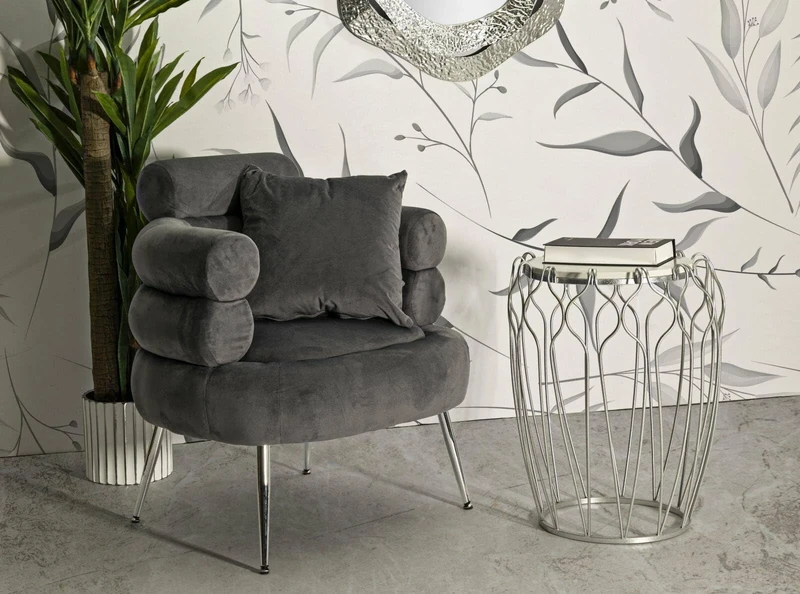 Dmora - Armchair Jurua, Padded seat, Single living room sofa, Chair with armrests, 78x68 h85 cm, Gray and Silver