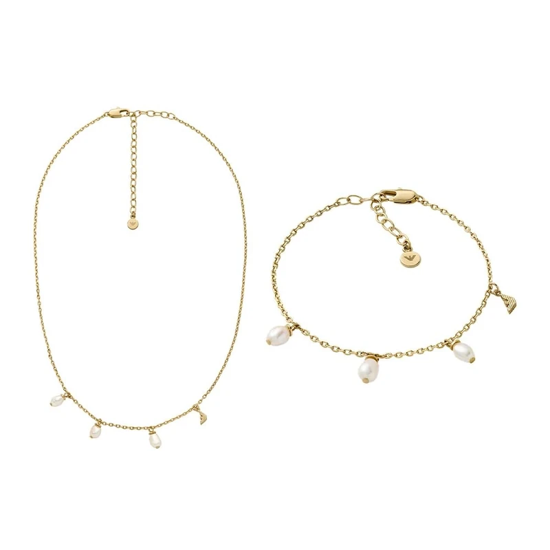 Emporio Armani Women's Gold-Tone Brass Necklace and Bracelet, Set