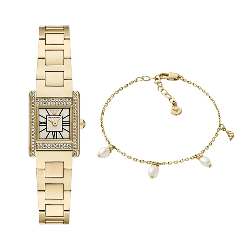 EMPORIO ARMANI Women's Gold-Tone Stainless Steel Watch and Bracelet Brass, Set
