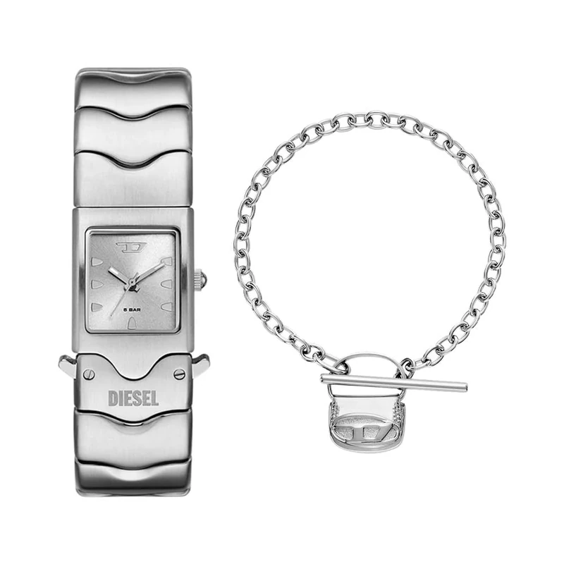DIESEL Men's Closer Silver-Tone Stainless Steel Watch and Bracelet, Set