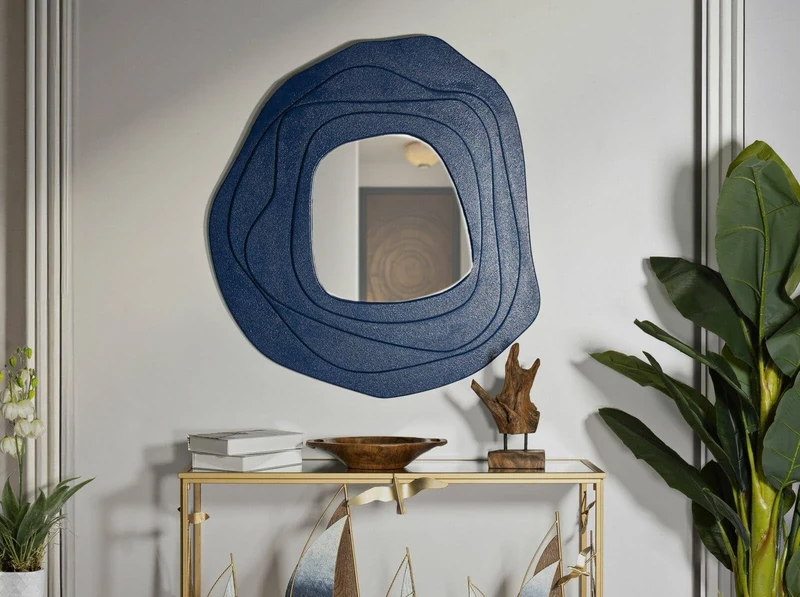 Dmora - Mirror Piracicaba, Mirror, Wall furnishing item, Mirror decoration, 90x4 h97 cm, Blue