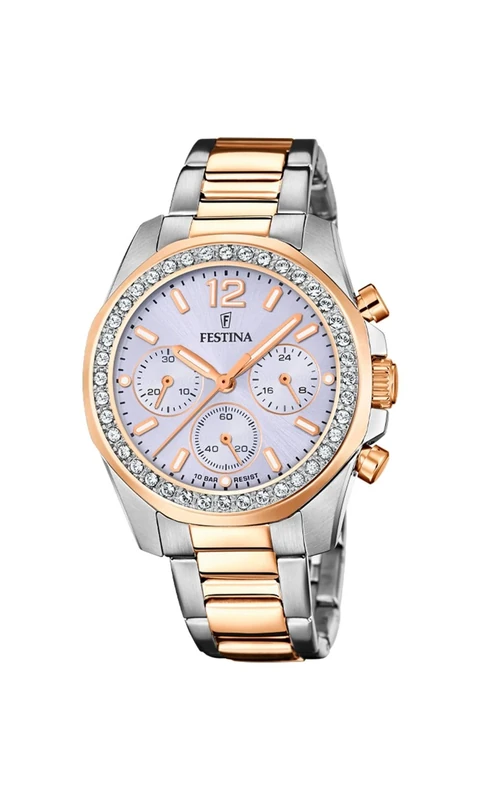 Festina Ladies Rose Gold PVD-Plated Chronograph Watch with Bracelet and Zirconia Sets F20608/3