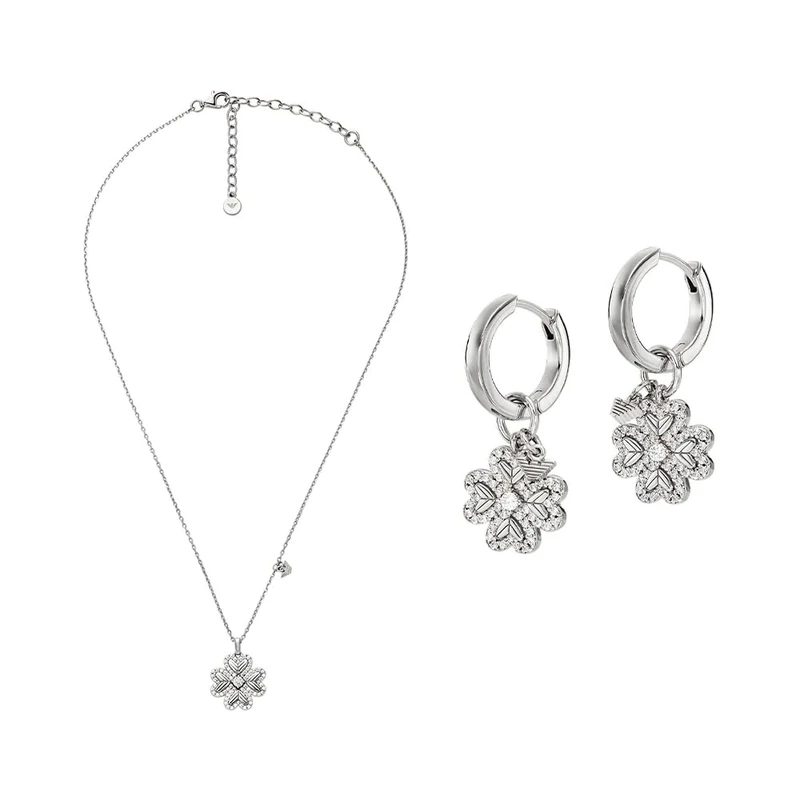 EMPORIO ARMANI Women's Silver-Tone Sterling Silver Necklace and Earrings, Set