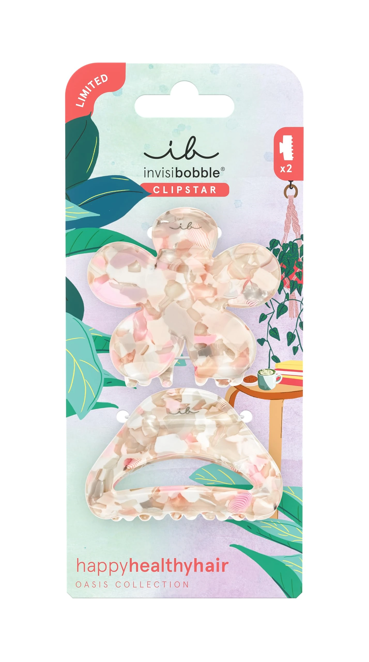 invisibobble - CLIPSTAR M Oasis Refreshed Bloom - 2 Piece Hair Clip Set - 1 x Flower Shape & 1 x Classic Design in Soft Beige & Rose Tones - Trendy Look, Secure Hold Healthy Hair