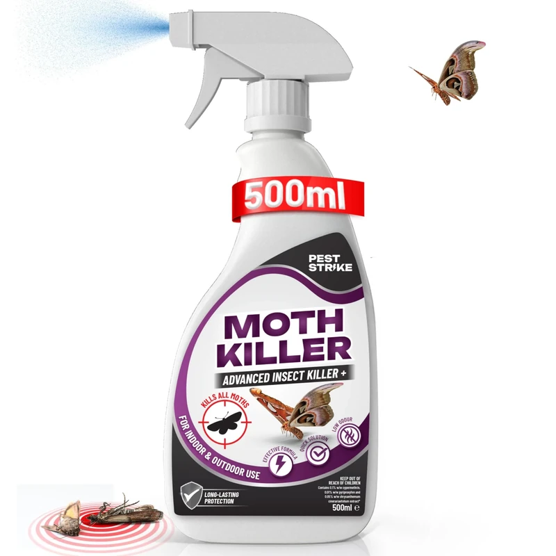 Moth Killer Spray - 500ml Fast Acting Moth Repellent for Wardrobes, Clothes, Carpet Moth Treatment, Stain-Free & Odourless, Safe Moths Killer