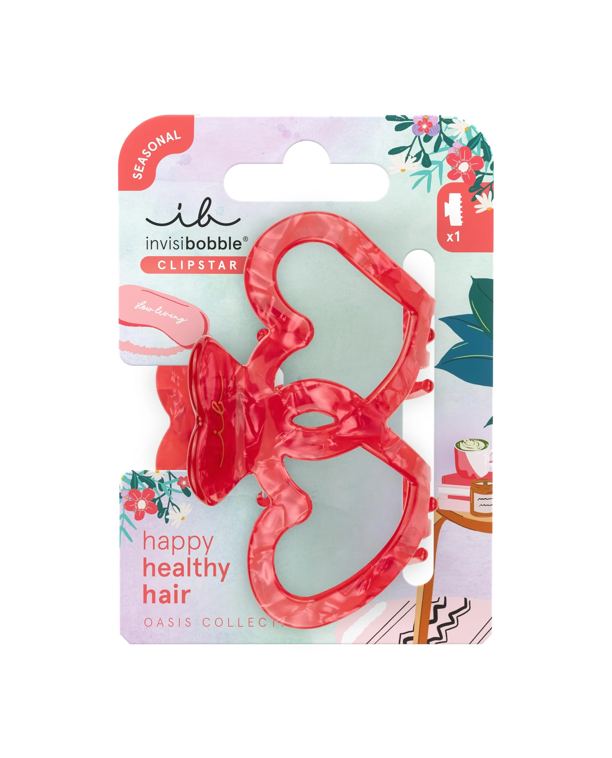 invisibobble - CLIPSTAR M Oasis Lover's Nest - Heart Shaped Hair Clip - Stylish Hair Accessory in Vivid Red - Trendy Look, Secure Hold Healthy Hair