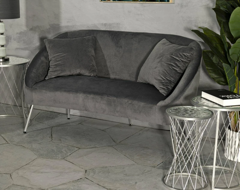 Dmora - 2-seater Fixed sofa Javari, Straight sofa, Sofa for living room, Double armchair, 137x69 h79 cm, Gray and Silver