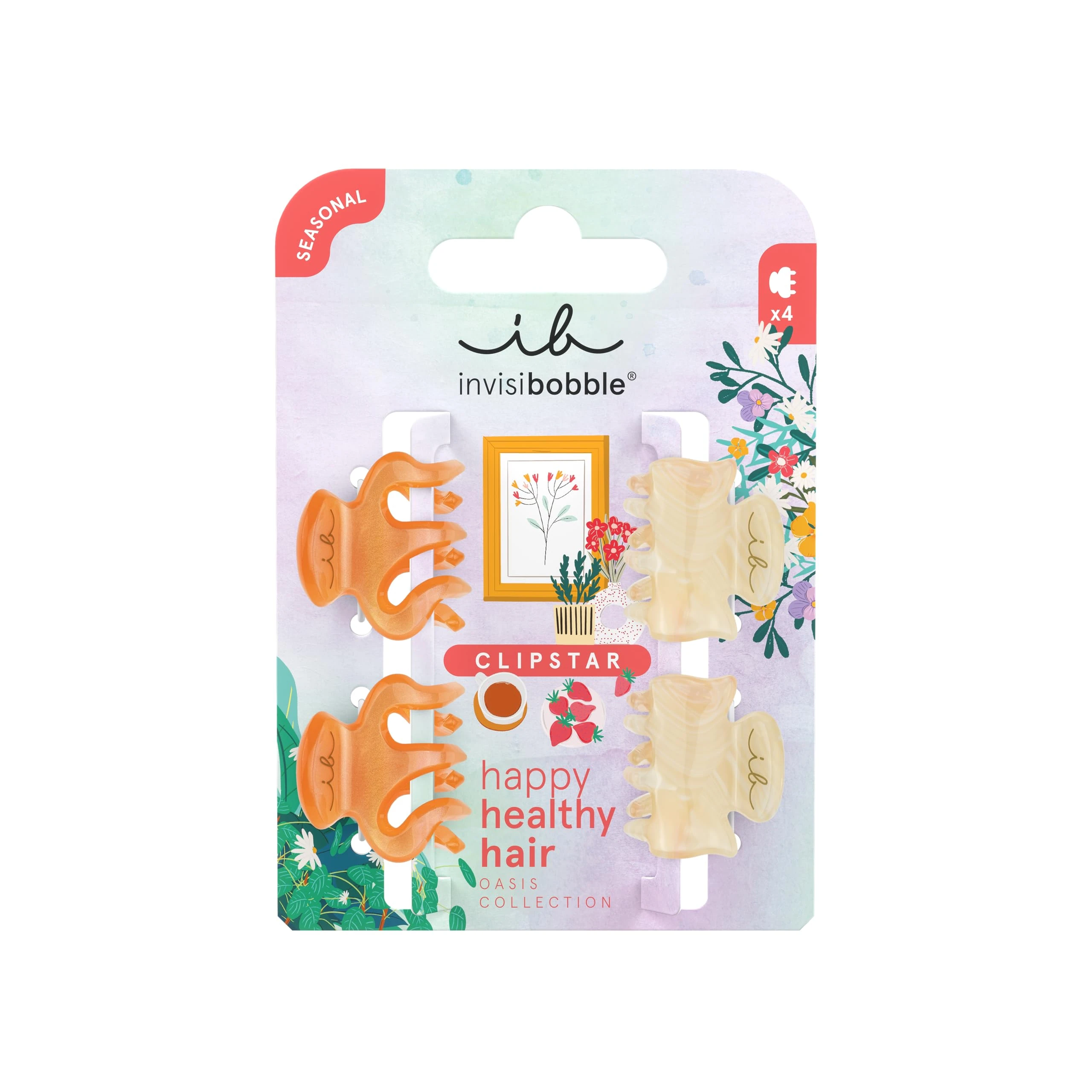 invisibobble - CLIPSTAR XS Oasis Petit Citrus - 4-Piece Hair Clips Set - Small, Colourful Hair Clips for Playful Hairstyles - Trendy Look, Secure Hold Healthy Hair
