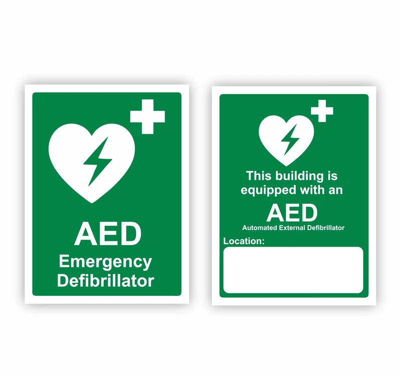 Conjured Defibrillator Location Self-Adhesive Signs (Set A) / 2 Pack/Vinyl Decal Stickers with Strong But Removeable Adhesive