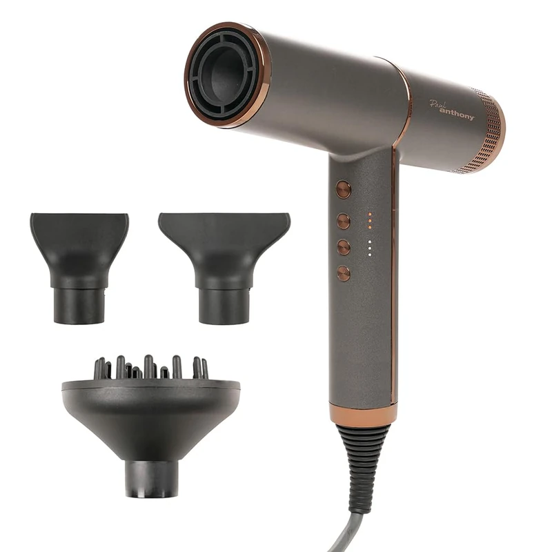 Paul Anthony 'MACH 3' 1600W Whisper Quiet Brushless Motor, High Velocity Performance, 2 Heat Settings, Cool Shot, 3 Speeds, 2 Concentrator Nozzles, 1 Diffuser, Ideal for Men and Women H1701.