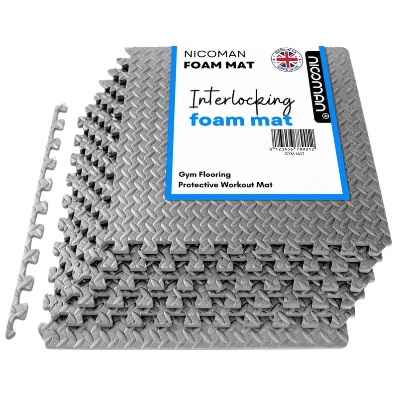 Nicoman 72 Pcs Gymnastics Mat Tiles EVA Foam for Heavy Weight Workout Exercise Home Large Interlocking Floor Mats 60x60cm