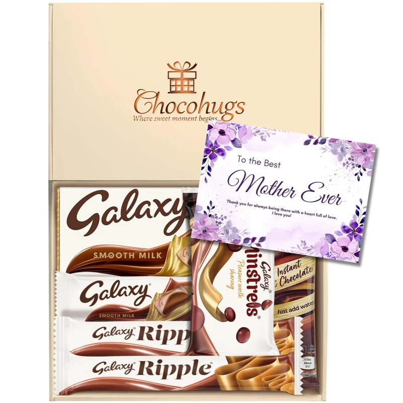 Chocohugs Chocolate Gift Box Hamper | Personalized Galaxy Chocolate Gift Box for Mother/Mom/Mum/Woman | Filled with Galaxy Full Sized Bars Smooth Milk, Minstrels | Box of Chocolates