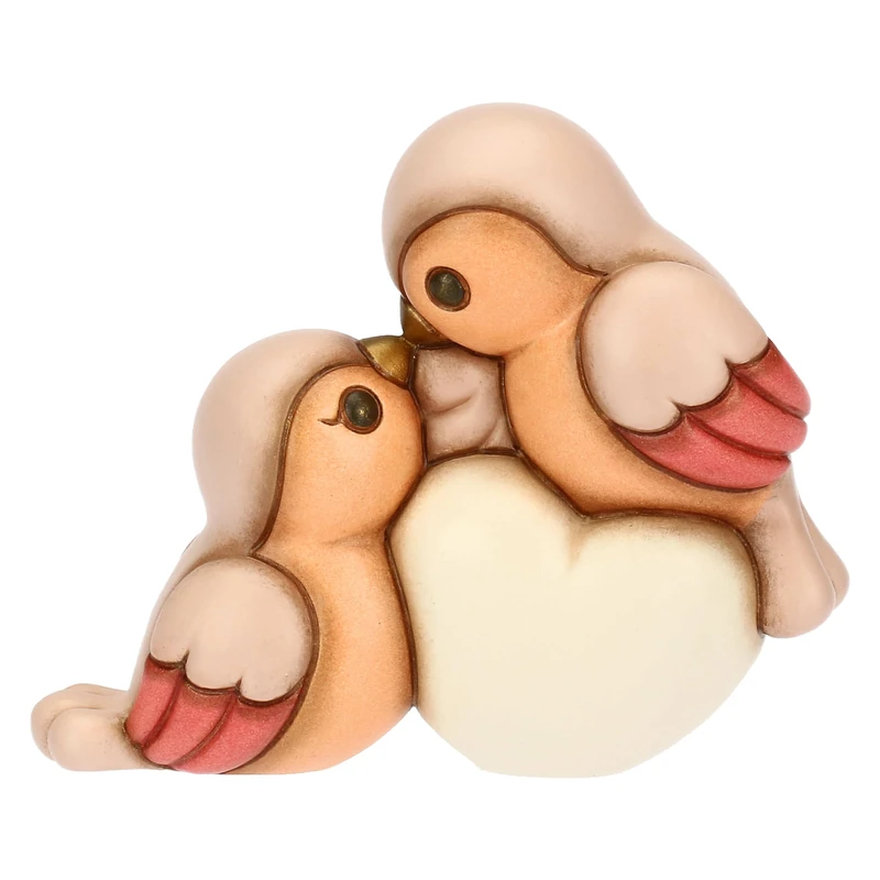 THUN - Pair of Bullfinches with Heart, Medium - Ceramic - L'amore Vola Collection - 11.2 x 4.3 x 9.2 cm