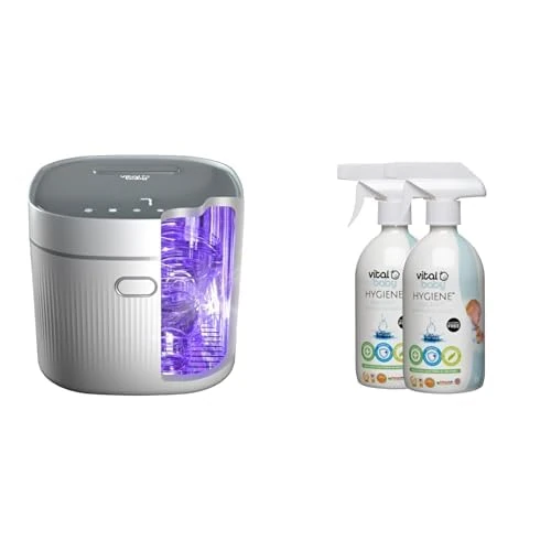 Vital Baby Advanced Pro UV Baby Bottles Steriliser & Dryer + AQUAINT Sanitising Water—Kills 99.99% Germs, Safe for Soothers, Toys & More