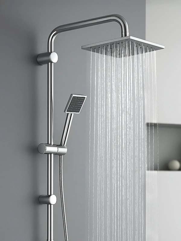 CROWNSHOP Shower Set Shower Riser Rail Shower with Twin Heads Adjustable Overhead Rainfall Bathroom Shower Head Handheld Shower Hose and Riser Rail Kit (Square)