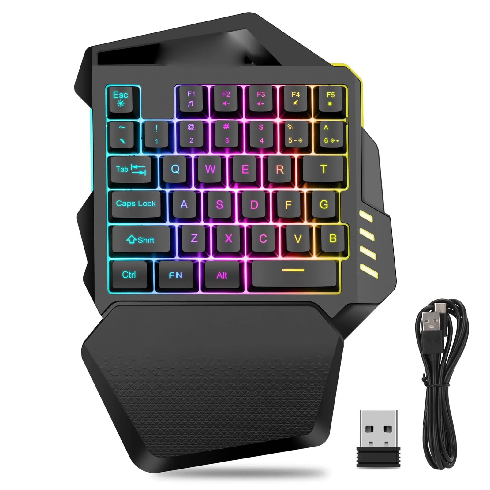 Asixxsix One Handed Gaming Keyboard, 2.4G Wireless RGB One Handed Mechanical Gaming Keyboard, RGB Backlit 35 Keys Portable Mini Gaming Keypad, Mechanical Keyboard for Game