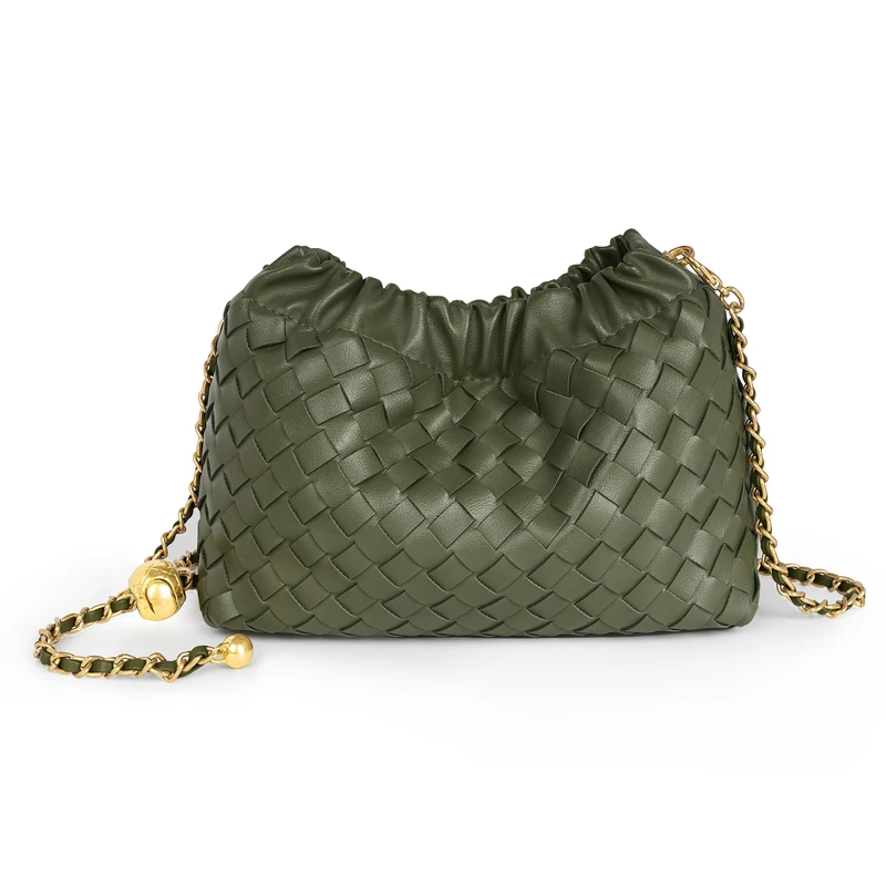 Joryin Woven Women's Crossbody Bag & Evening Purse, Trendy Dumpling Clutch & Hobo Cloud Shoulder Bag Trendy Dumpling Clutch, Woven Leather-olive, S