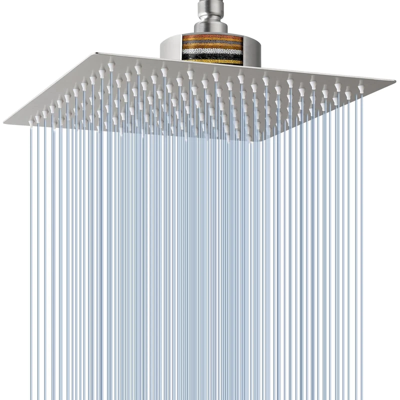 Voolan Rain Shower Head with Filter, High Flow Large Rainfall Shower Heads Made of Stainless Steel, Waterfall Filtered Showerhead for Hard Water (12" Brushed Nickel)