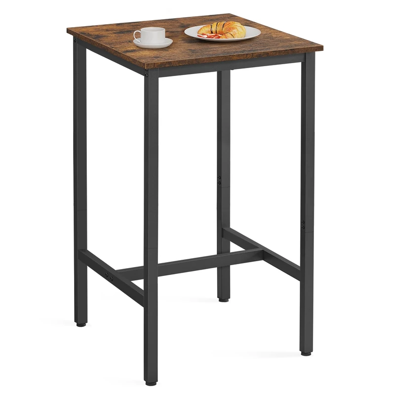 VASAGLE Breakfast Bar, Square Tall Bar Table, Heavy-Duty Steel Frame, 60 x 60 x 106 cm, Easy Assembly, for Kitchen Living Room, Industrial Style, Rustic Brown and Black LBT035K01
