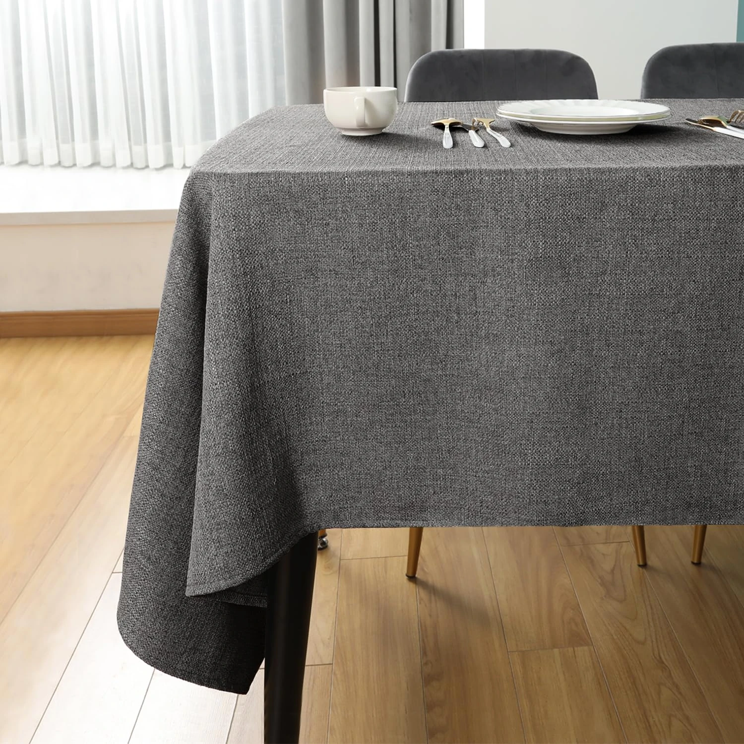 SEASHORE TREE Square Waterproof Tablecloth – 55.1" x 55.1" Wipe Clean Tablecloth, Thick Faux Linen Table Cover for Dining Room, Home, Kitchen, or Restaurant, Gray