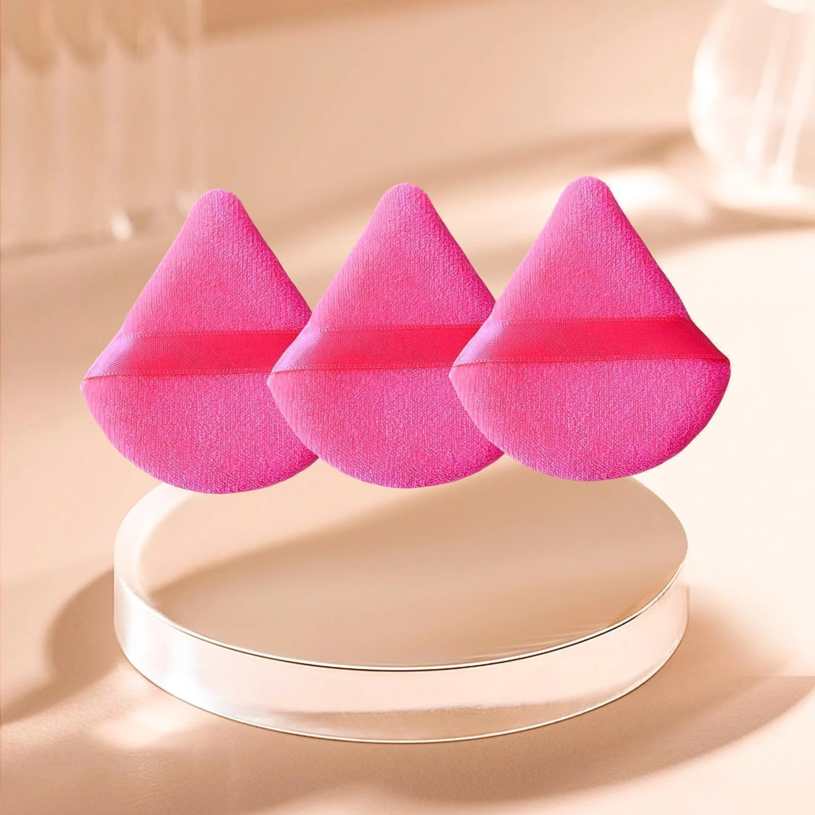 3Pcs Soft Triangle Powder Puff Set, Powder Puffs for Face, Makeup Blenders & Sponges for Foundation, Suitable for Liquid and Cream Cosmetic Makeup Tools（RoseRed）