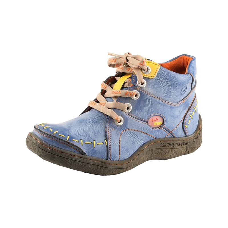 TMA EYES Women's Quilted Leather Lace Up Ankle Boots - Blue - Image 1