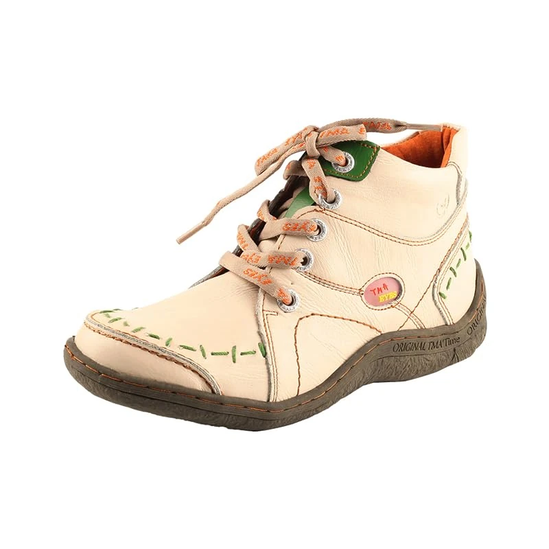 TMA EYES Women's Ankle Boot Handmade Quilted Leather Classical Lace up Fashion Walking Boots(White,3.5)