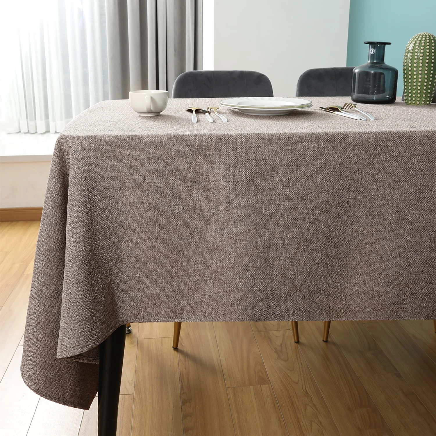 SEASHORE TREE Table Cloths Square Large Taupe Grey tablecloth Cover Cloth Waterproof Faux Linen 120x120cm