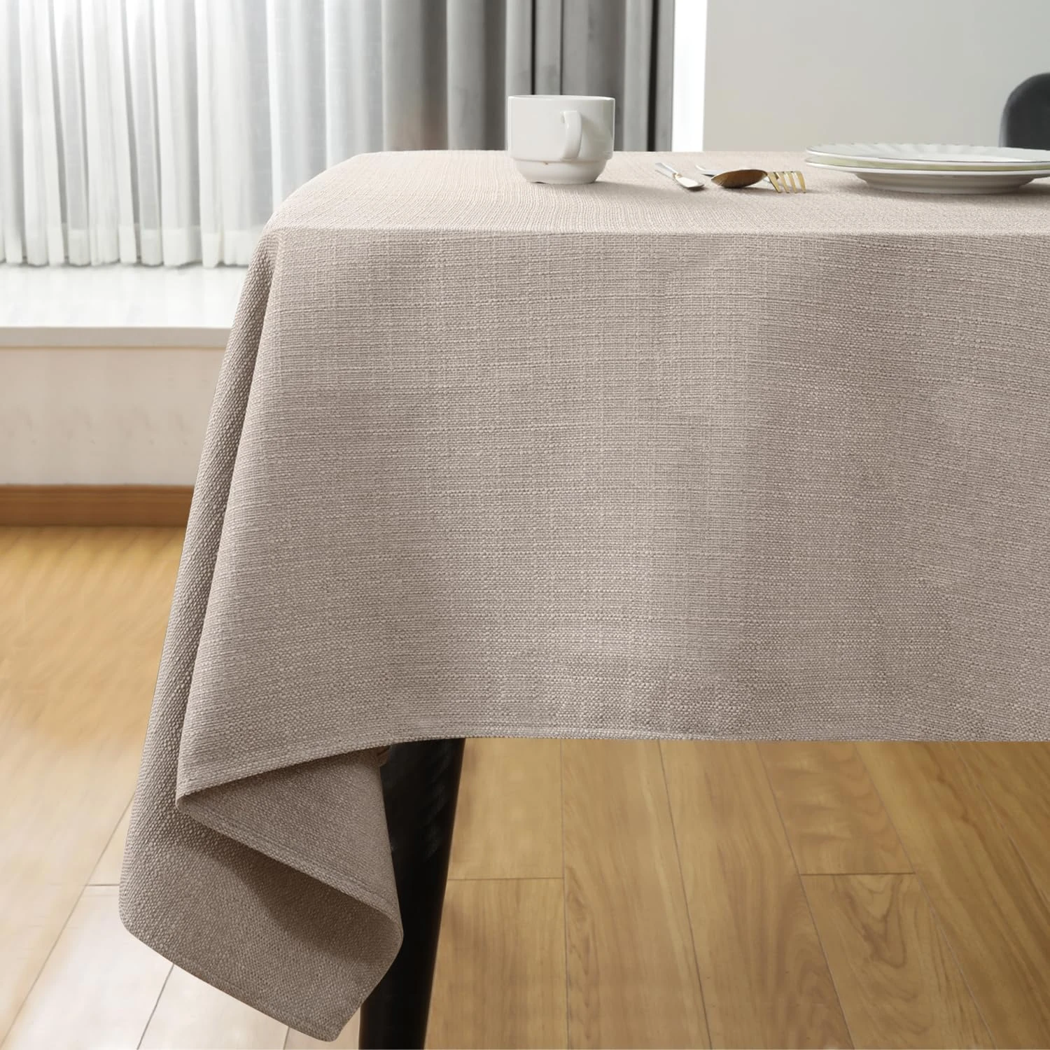 SEASHORE TREE Square Waterproof Tablecloth – 47.2" x 47.2" Wipe Clean Tablecloth, Thick Faux Linen Table Cover for Dining Room, Home, Kitchen, or Restaurant, Beige