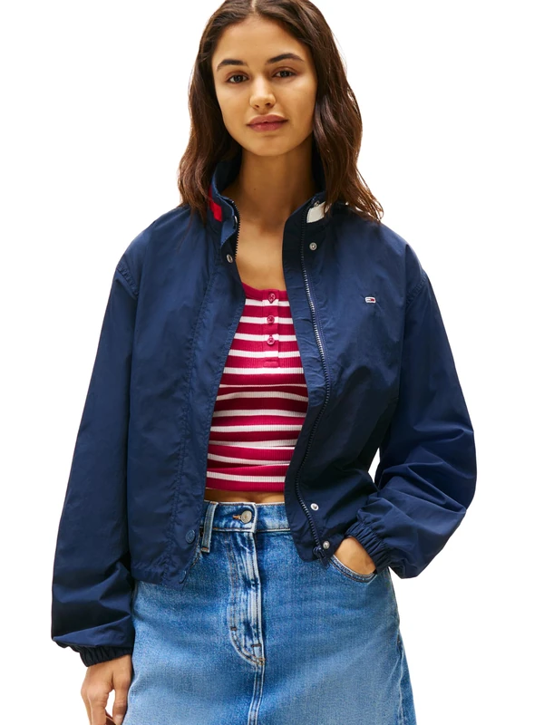 Tommy Jeans Women's Lightweight Varsity Windbreaker Jacket with Logo Detail, Dark Night Navy, M