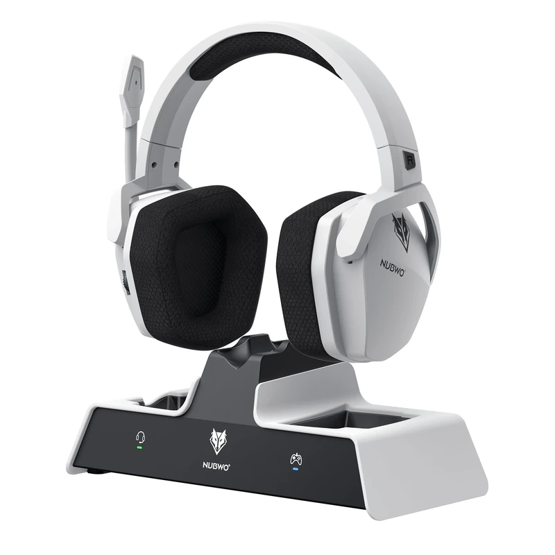 NUBWO G06 Pro Wireless Gaming Headset with Charging Station for Headset & PS5 Controller, 17ms Low Latency, 120H Battery Life, Dynamic 50mm Drivers-White (Only Compatible with PS5)