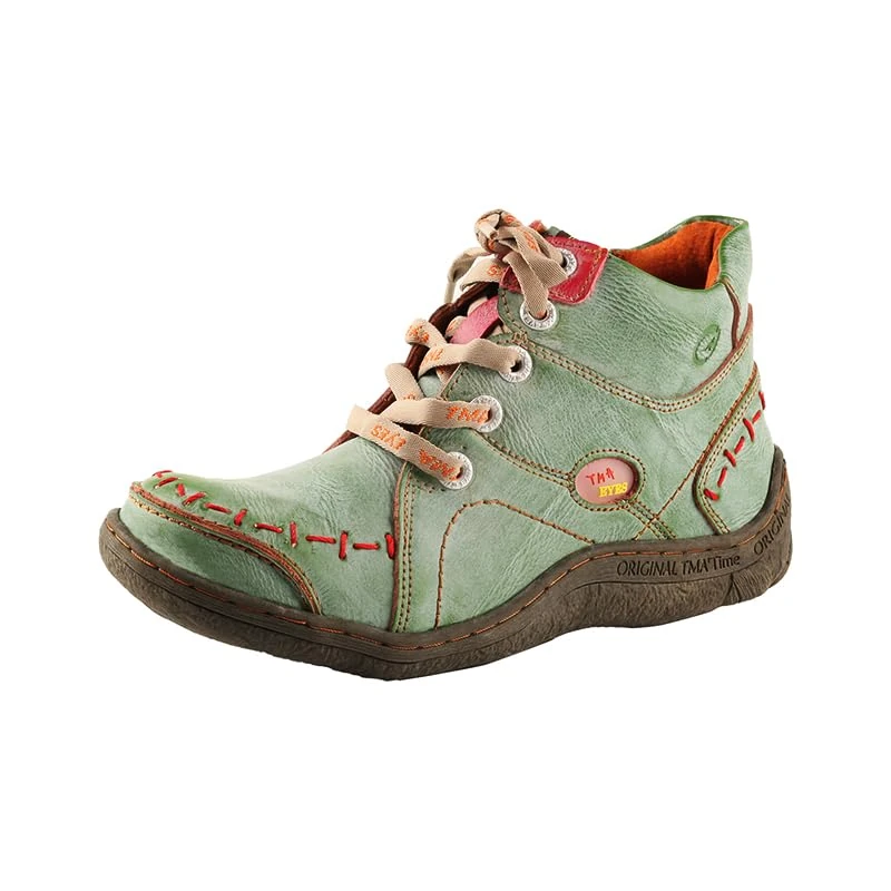 TMA EYES Women's Ankle Boot Handmade Quilted Leather Classical Lace up Fashion Walking Boots(Green,3.5)