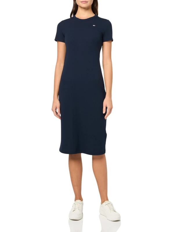 Tommy Jeans Women's Bodycon Midi Dress with Logo Detail, Dark Night Navy, M