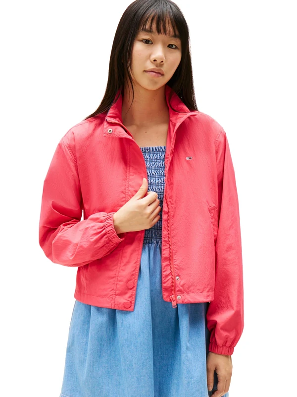 Tommy Jeans Women's Lightweight Varsity Windbreaker Jacket with Logo Detail, Amour, XS - Image 1