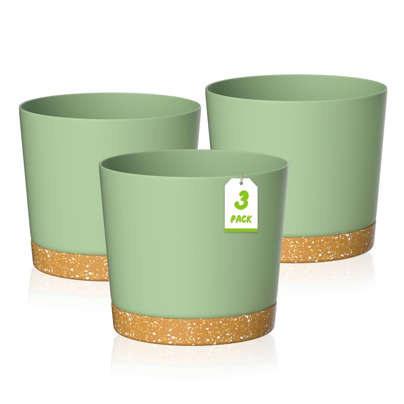 ZMTECH 30cm Plant Pots, Modern Planters with Drainage Holes and Detachable Saucer, Plastic Flower Pots for Plants for House Garden Windowsill (Set of 3, Green)