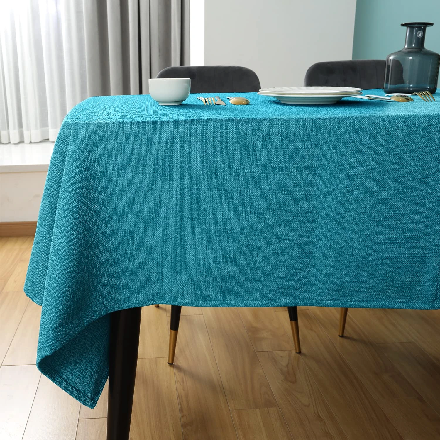 SEASHORE TREE Table Cloths Square Large Lake Blue tablecloth Cover Cloth Waterproof Faux Linen 120x120cm