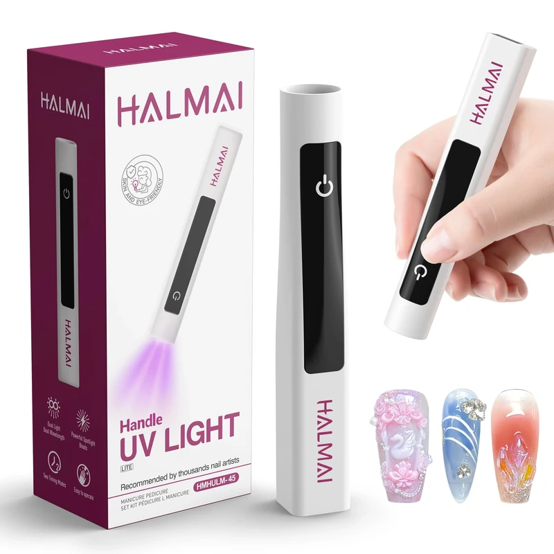 Halmai Handheld UV Nail Lamp for Gel Polish,Portable Mini Red Light with LED,Cordless Rechargeable USB Nail Dryer,at-Home Manicure Salon Tool with Nail Curing,Nail Stamping & Cat Eye Magnet (White)