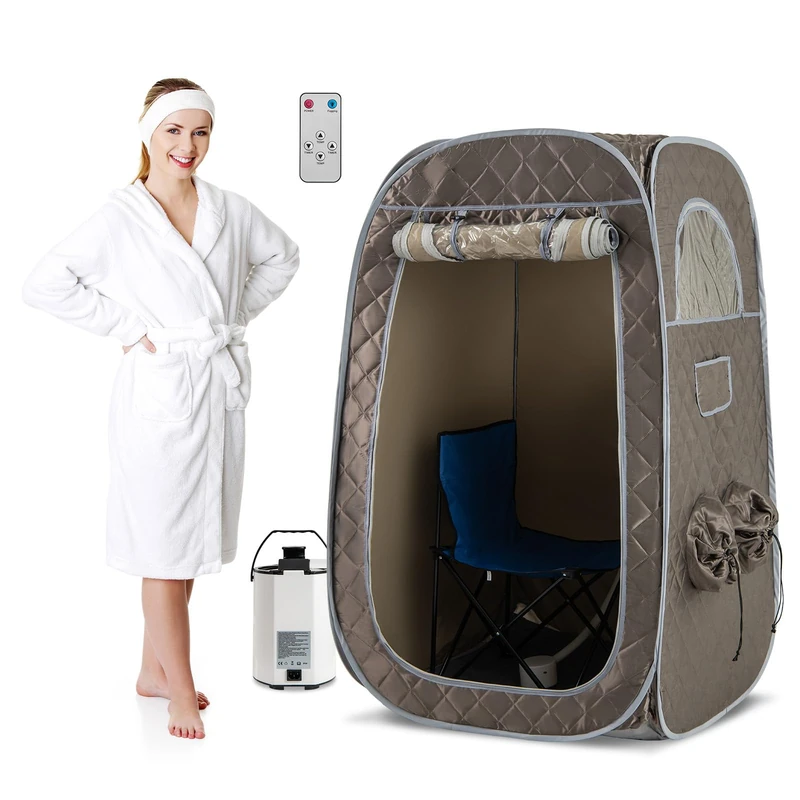 HOMFME Portable Steam Sauna, Full Size Home Personal Sauna Tent with 3L 1000W Steamer, Remote Control, Folding Chair, Foot Massager Board, Foldable Full Body Steam Spa (Gray) - Image 1