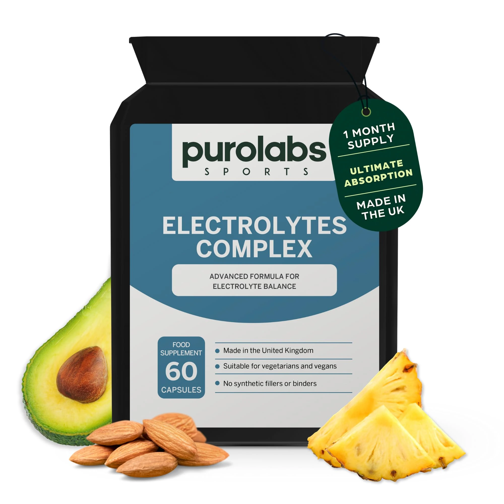 Purolabs Electrolytes Complex - High Strength Mineral Supplement with Magnesium, Potassium, Calcium & Sodium - Hydration Support - No Fillers - Vegan - 60 Capsules