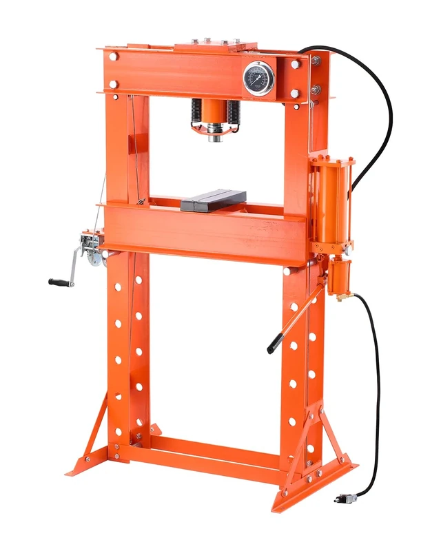 VEVOR Hydraulic Shop Press, 50 T H-Frame Pneumatic Shop Press with Press Plate & Triangular Support, Stable Garage Floor Adjustable Hydraulic Press with Relief Valve, Fit for Bending & Straightening