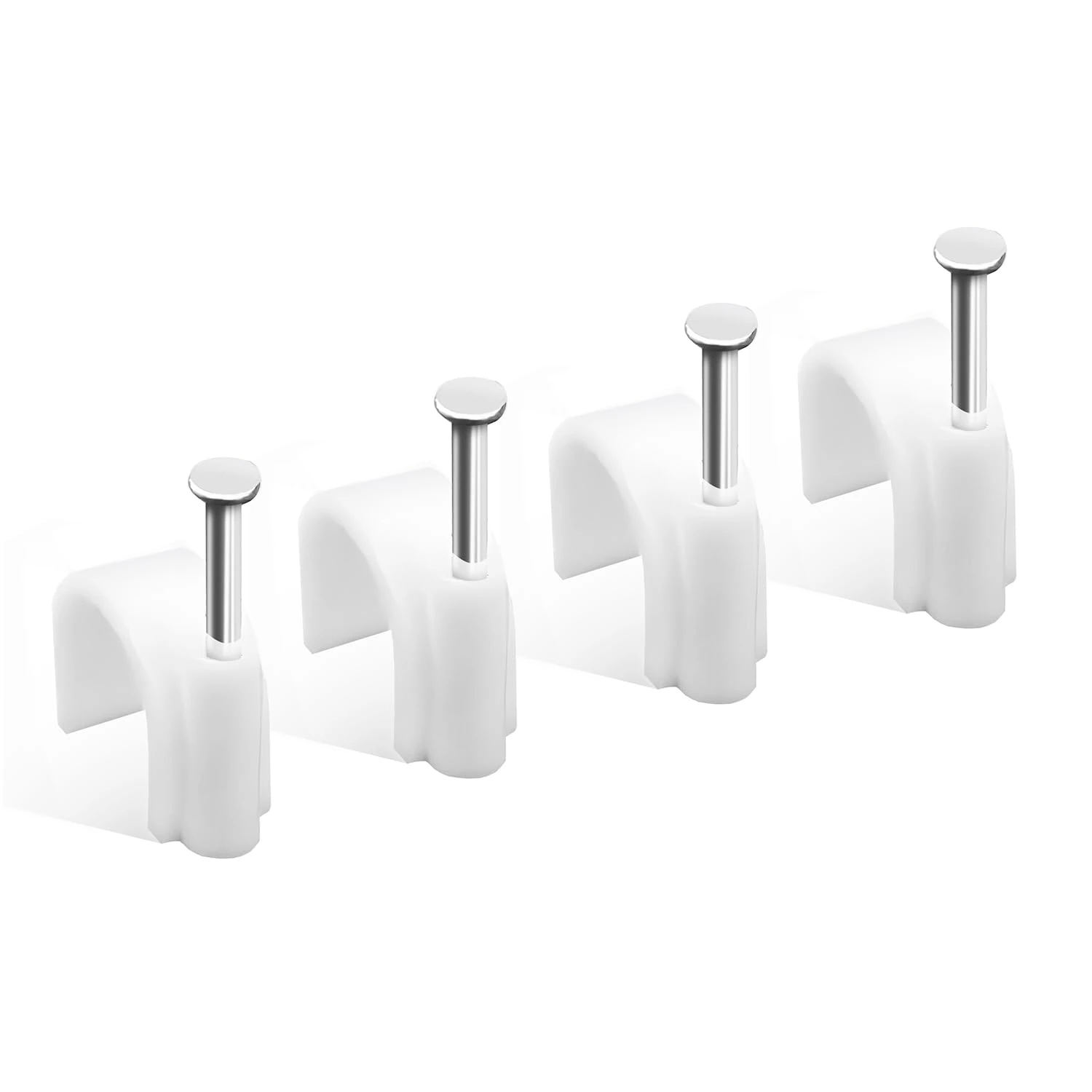 HuaoPOr Cable Clips, 4mm Cable Nail Clips (Pack of 100), White Round Wire Tidy Clips, for Outdoor and Ethernet, Wall Cable