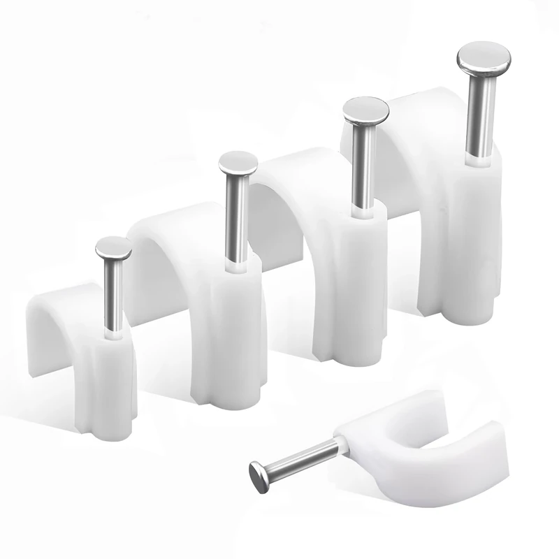 HuaoPOr Cable Clips, 4 Sizes Cable Nail Clips 4mm 6mm 8mm 10mm (Pack of 200), White Round Wire Tidy Clips, from Small to Large, for Outdoor and Ethernet, Wall Cable