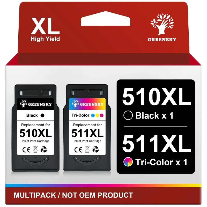 GREENSKY 510 511 Compatible for Canon 510 and 511 Ink Cartridges, PG-510 Black CL-511 Colour Replacement for Canon MP495 Ink Cartridges, 510XL 511XL Compatible for Pixma MP480 MP250 MX410 MP495