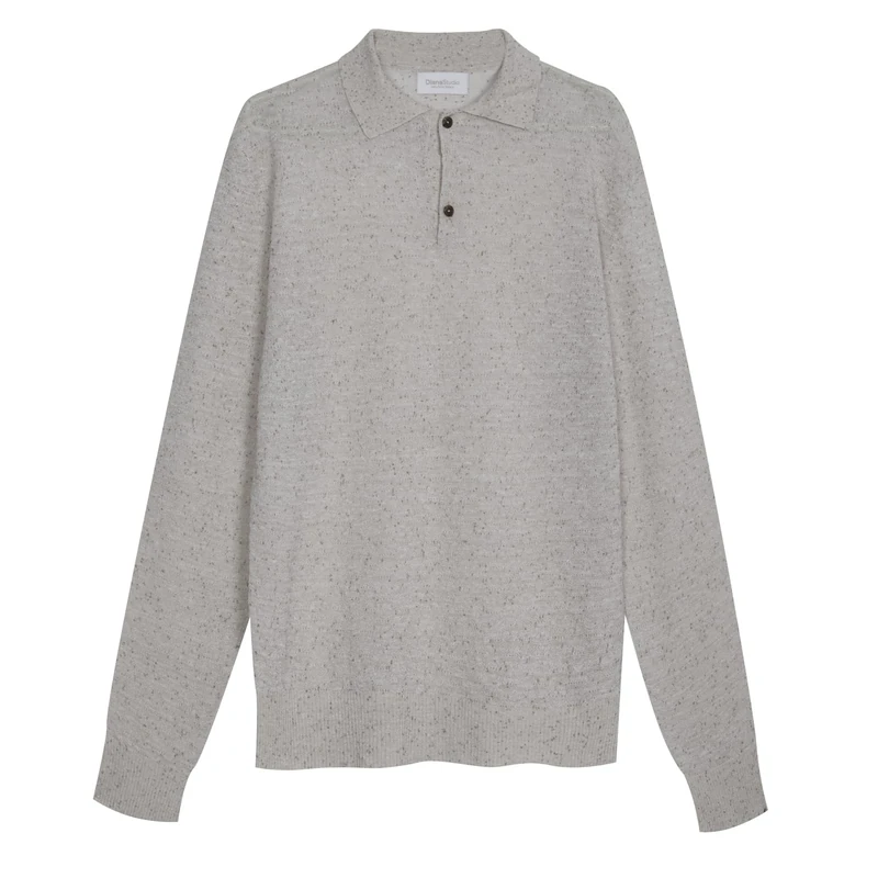 Diana Studio Men's Polo Maniche Lunghe in Lino E Seta Sweater, Beige, M