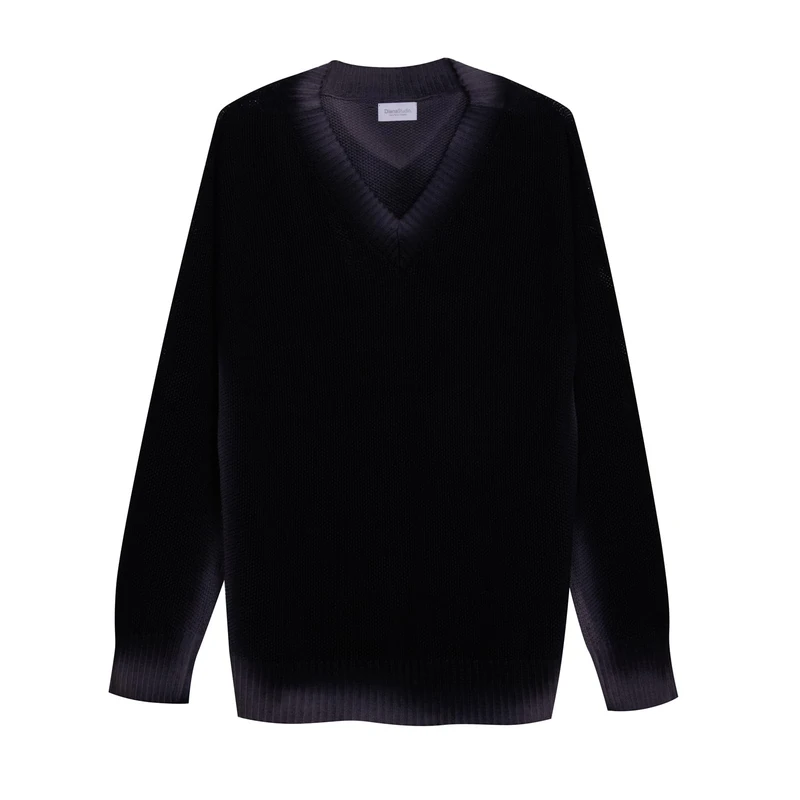 Diana Studio Men's Maglia Con Scollo A V Aereografata A Mano in Lino Sweater, Black, L