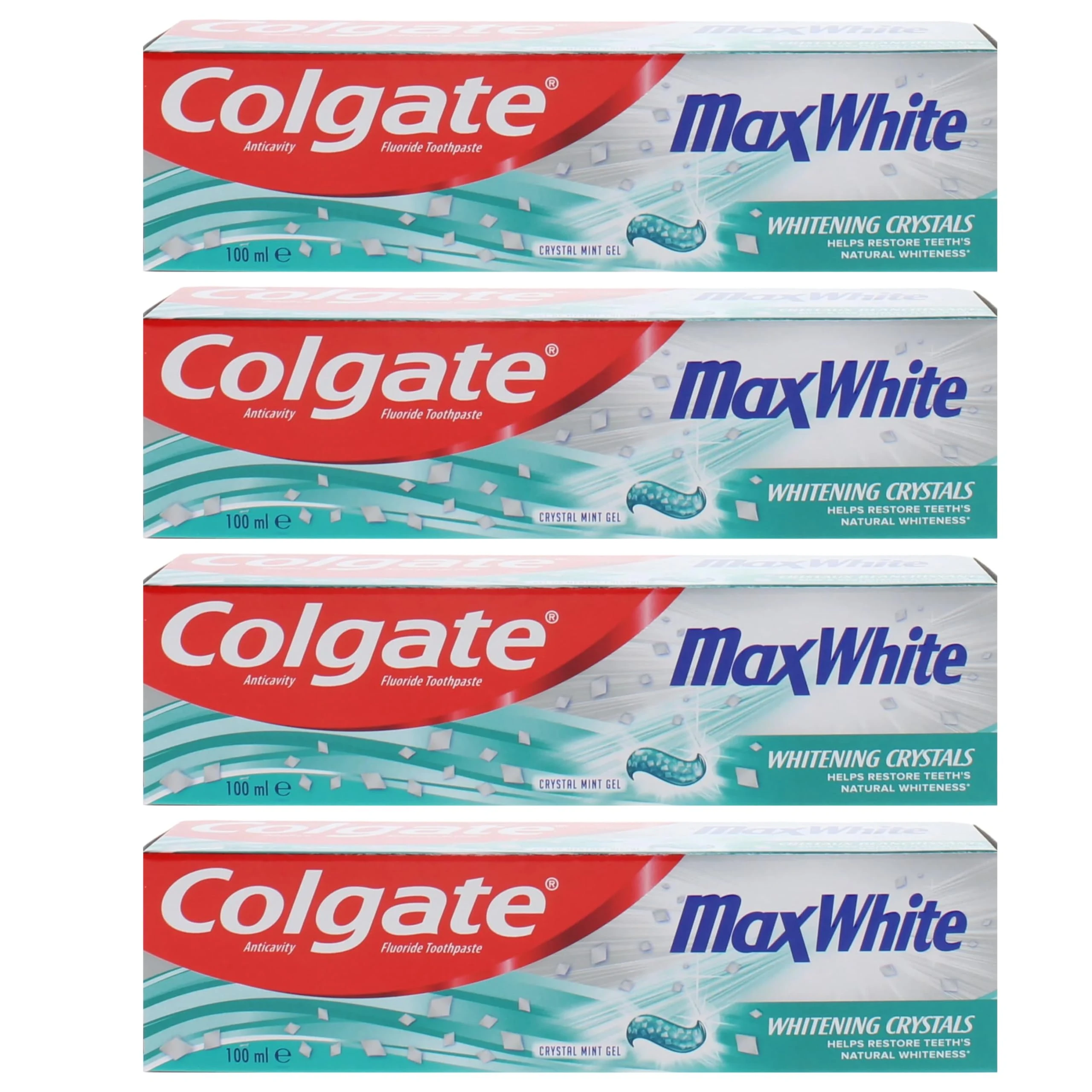 4 Pack Bundle - Colgate Max White Toothpaste (4X 100ml) with Whitening Crystals. Crystal Mint Gel. A Hadco Bundle.