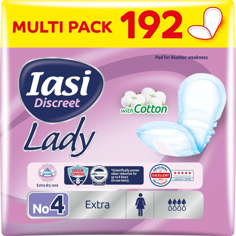 IASI Discreet Lady Lightweight Moderate Female Urinary Leak Pads Extra Size 192 Units
