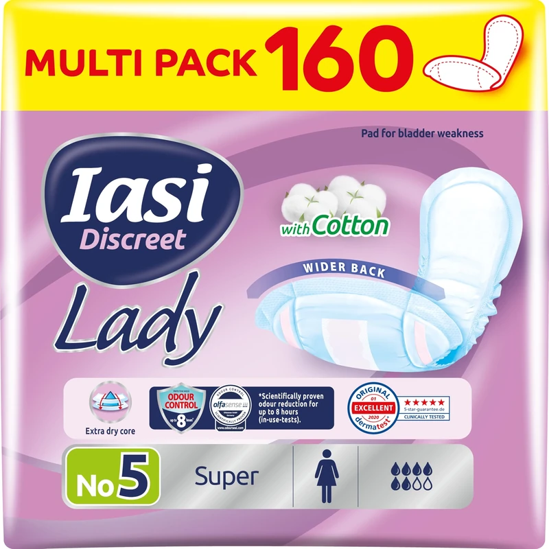 IASI Discreet Lady Lightweight Moderate Female Urinary Leak Pads - Super Size - 160 Units