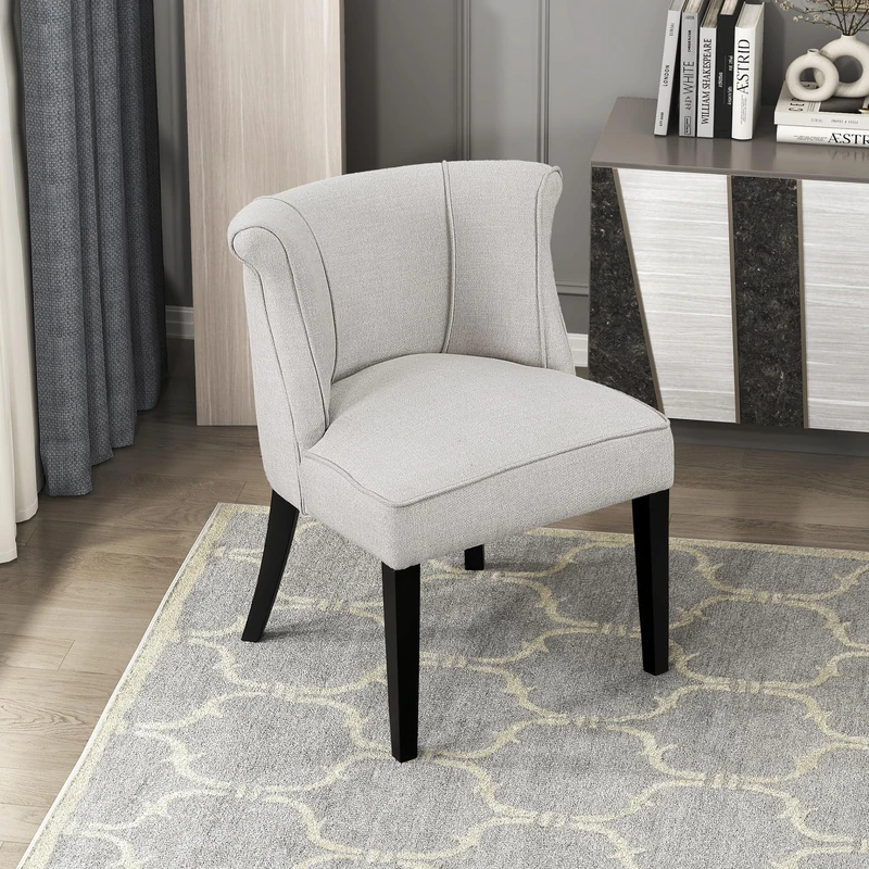 Lexicon Accent Chair, Textured Fabric Upholstered Armless Seat with Solid Wood Legs, Curved Back, Comfy Side Chairs for Living Room/Bedroom/Office/Waiting Area, Beige